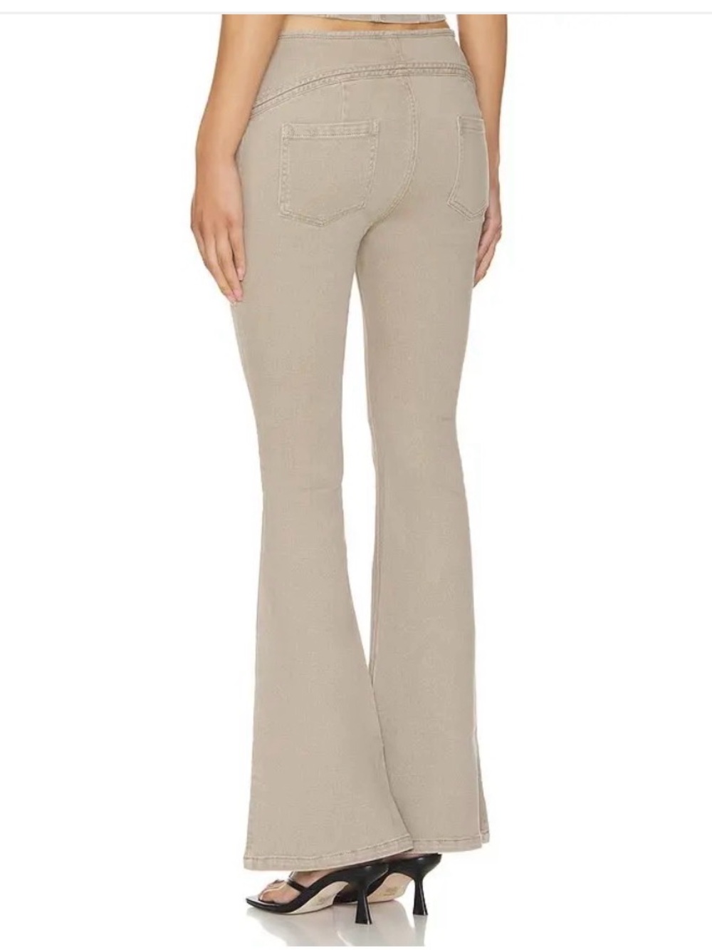High-Rise Cutout Flare Jeans in Taupe - Picture 2 of 4